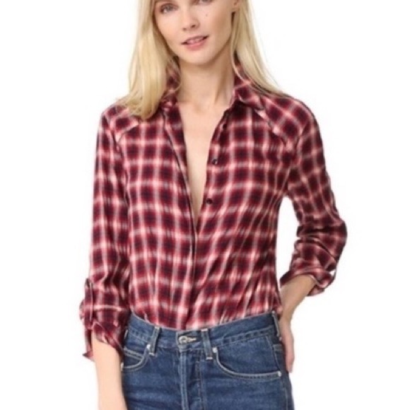 Alice + Olivia Tops - Alice + Olivia Glenna Crinkle Plaid Shirt, Multi, Small